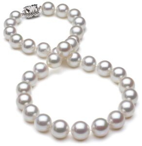 10mm x 11mm Round True AAA Quality White Saltwater Cultured pearl necklace 16 Inches