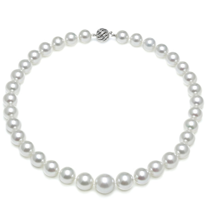 9mm x 12mm Round True AAA Quality White Saltwater Cultured pearl necklace 16 Inches