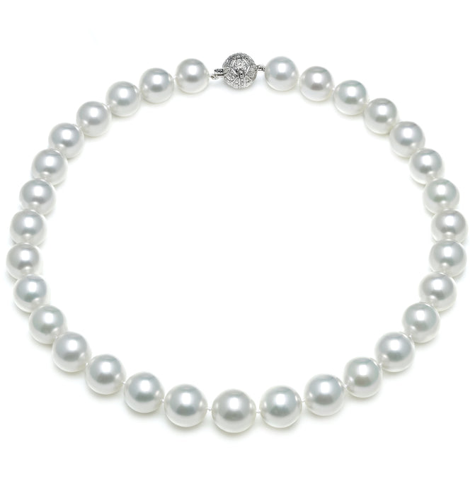 11mm x 12.5mm Round True AAA Quality White Saltwater Cultured pearl necklace 16 Inches