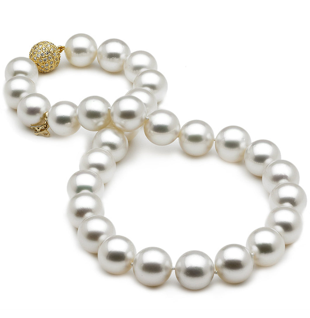 12mm x 15mm Mostly Round AAA Quality White Saltwater Cultured pearl necklace 16 Inches