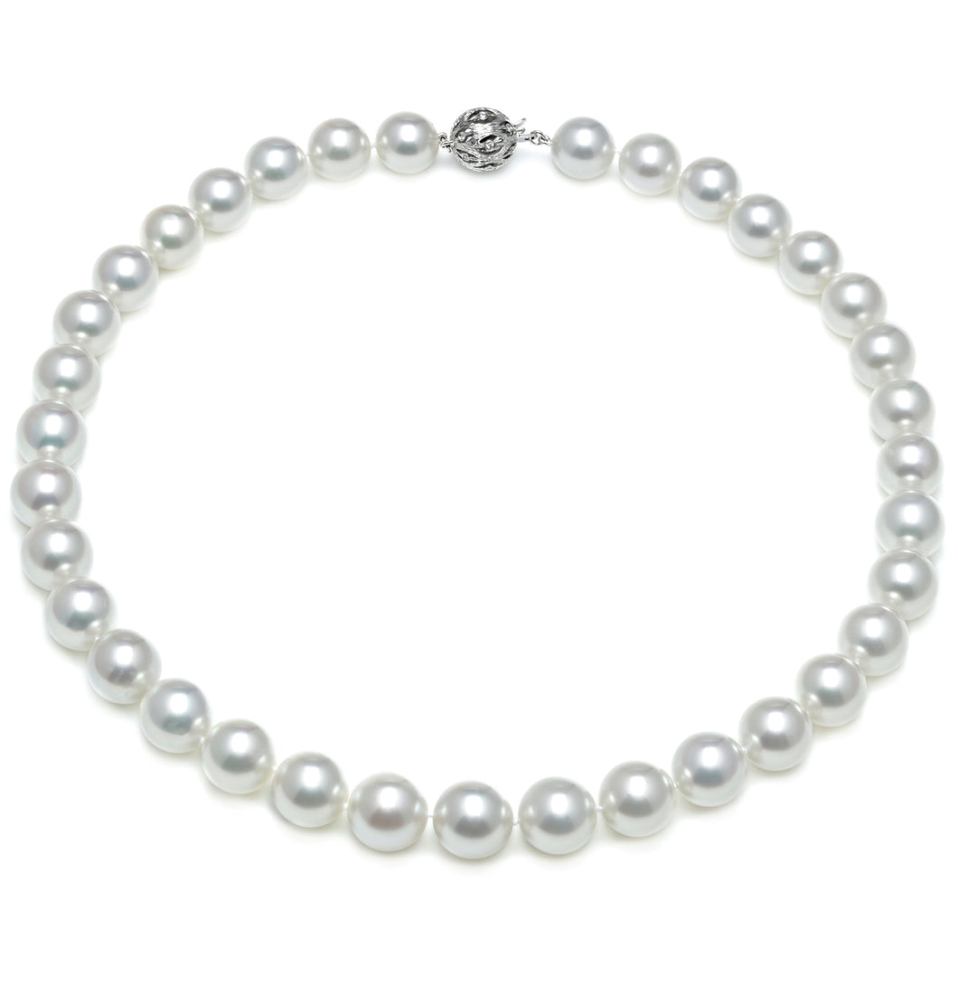 11mm x 13mm Round True AAA Quality White Saltwater Cultured pearl necklace 16 Inches