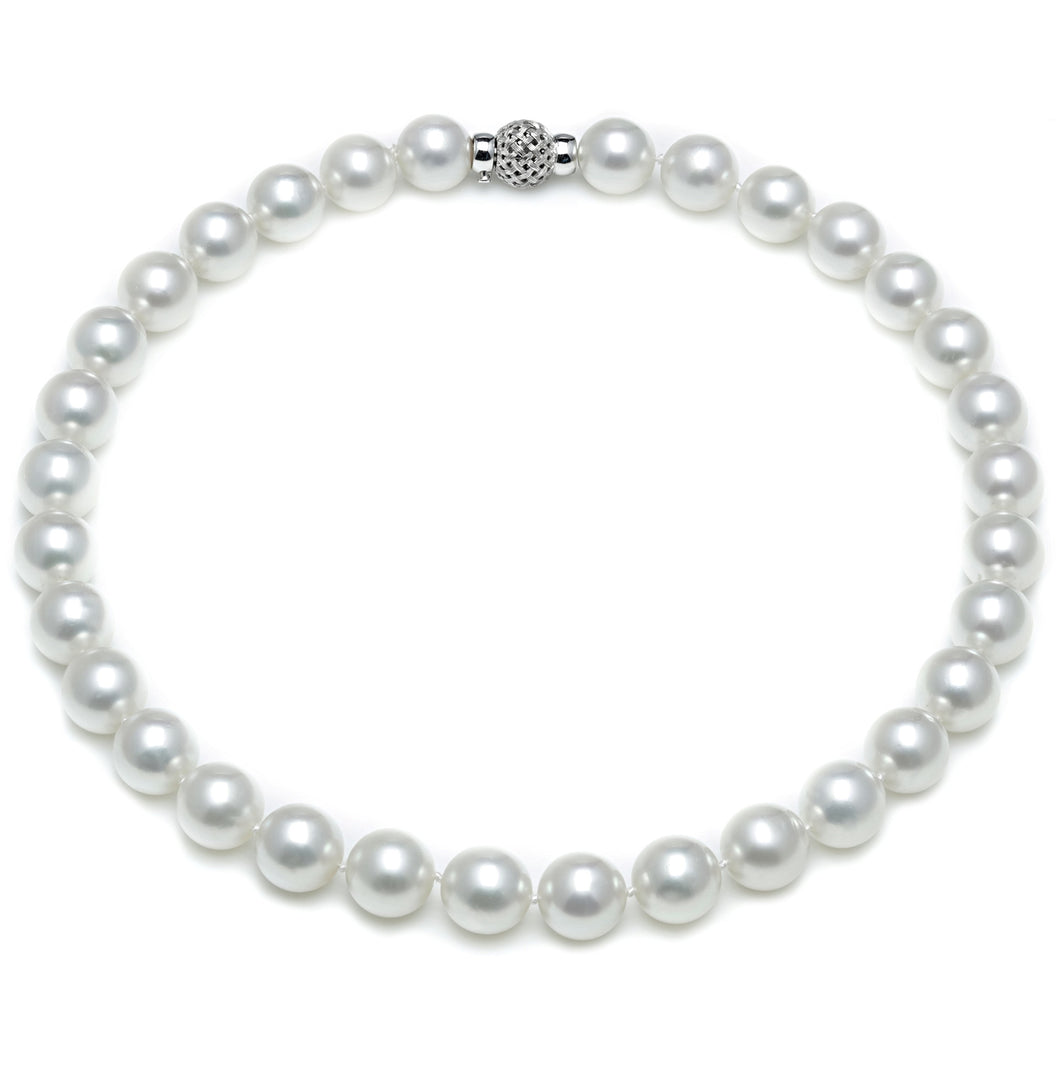 12mm x 13mm Round True AAA Quality White Saltwater Cultured pearl necklace 16 Inches