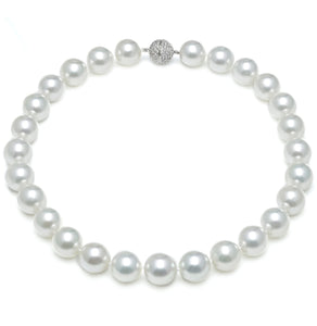 14mm x 14.5mm Round True AAA Quality White Saltwater Cultured pearl necklace 16 Inches