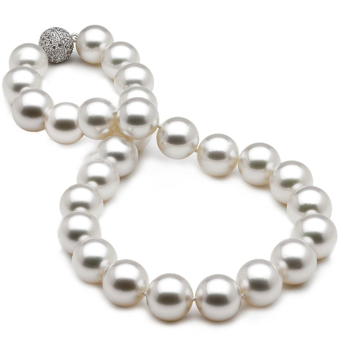 13mm x 15mm Round AAA Quality White Saltwater Cultured pearl necklace 16 Inches