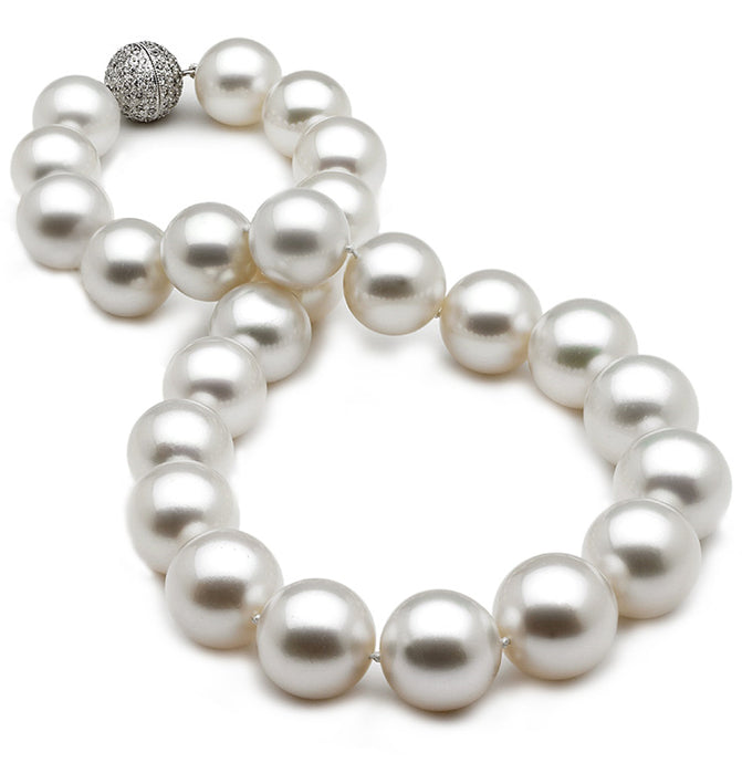 13mm x 17mm Round AAA Quality White Saltwater Cultured pearl necklace 16 Inches