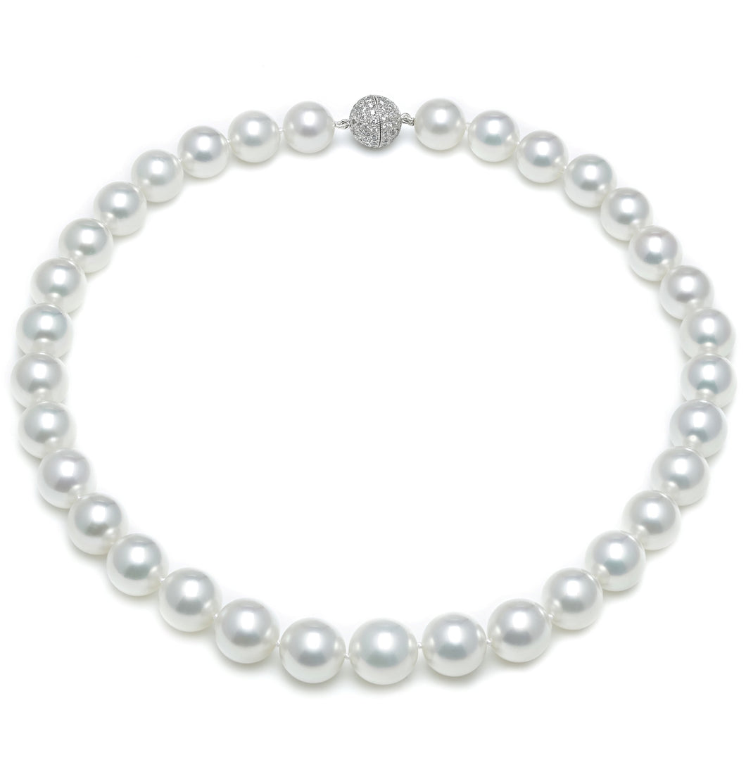 12mm x 15.75mm Round True AAA Quality White Saltwater Cultured pearl necklace 16 Inches