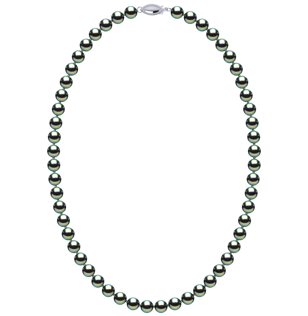 6.5mm x 7mm Round True AAA Quality Green Freshwater Cultured Pearl Necklace