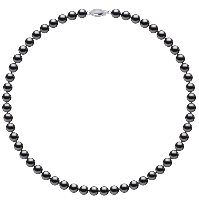 6.5mm x 7mm Round True AAA Quality Dark Black Freshwater Cultured Pearl Necklace