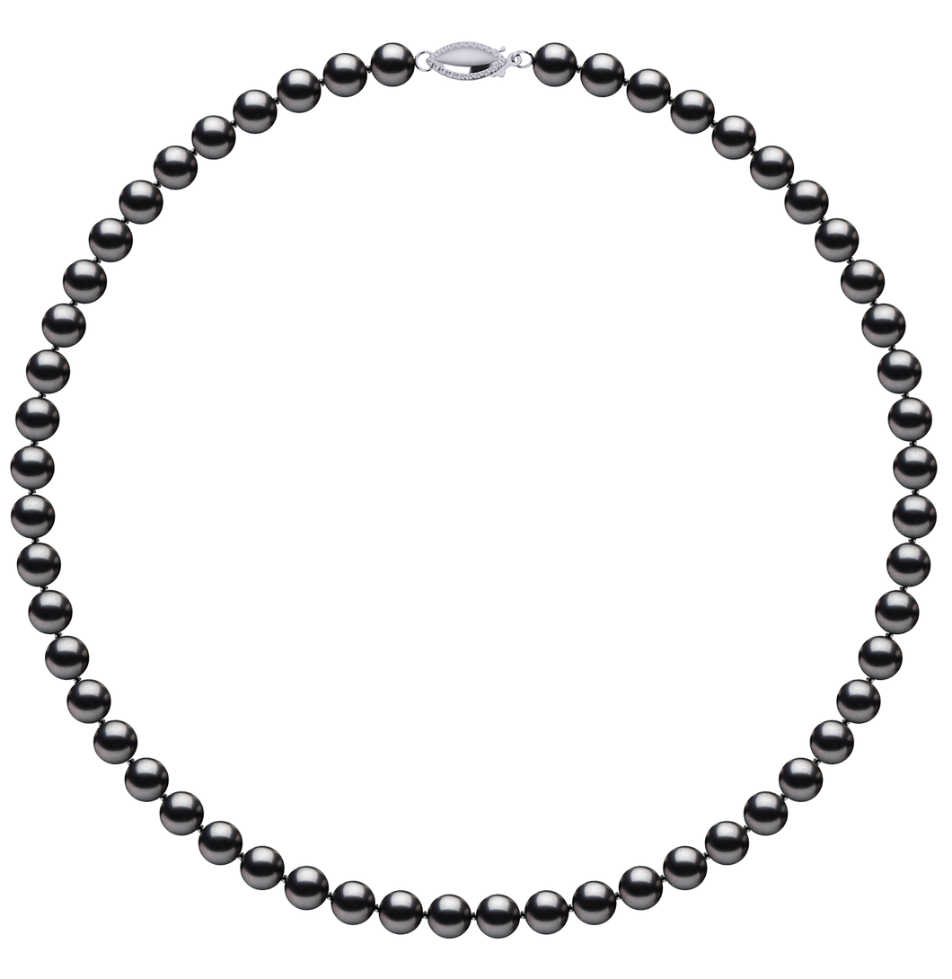6.5mm x 7mm Round True AAA Quality Dark Black Freshwater Cultured Pearl Necklace