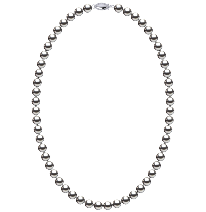 6.5mm x 7mm Round True AAA Quality Grey Freshwater Cultured Pearl Necklace