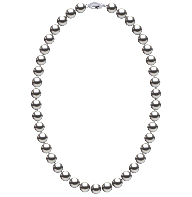 8mm x 9mm Round True AAA Quality Grey Freshwater Cultured Pearl Necklace