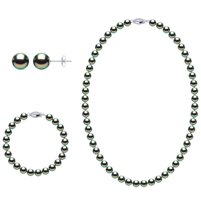 6.5mm x 7mm Round True AAA Quality Peacock Freshwater Cultured Pearl Necklace Set
