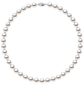 8mm x 9mm Round True AAA Quality White Rose Freshwater Cultured Pearl Necklace