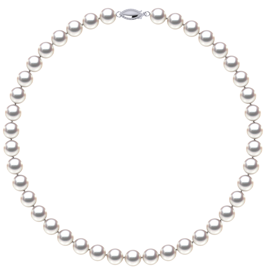 8mm x 9mm Round True AAA Quality White Rose Freshwater Cultured Pearl Necklace