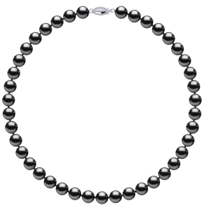 8mm x 9mm Round True AAA Quality Dark Black Freshwater Cultured Pearl Necklace