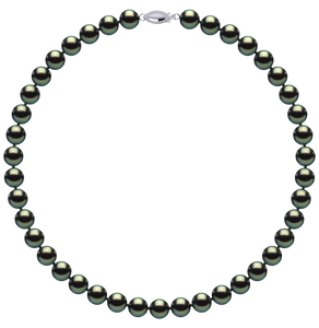 8mm x 9mm Round True AAA Quality Black Green Freshwater Cultured Pearl Necklace