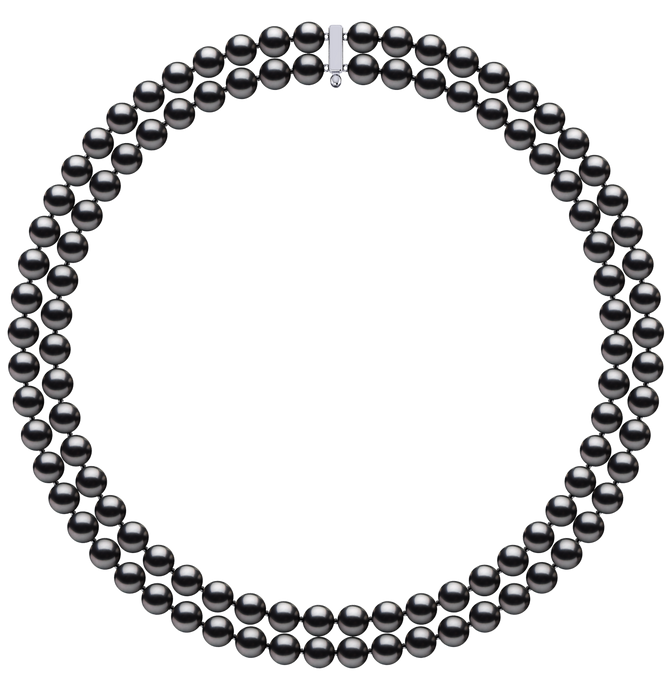 7mm x 8mm Round True AAA Quality Dark Black Freshwater Cultured Pearl Necklace