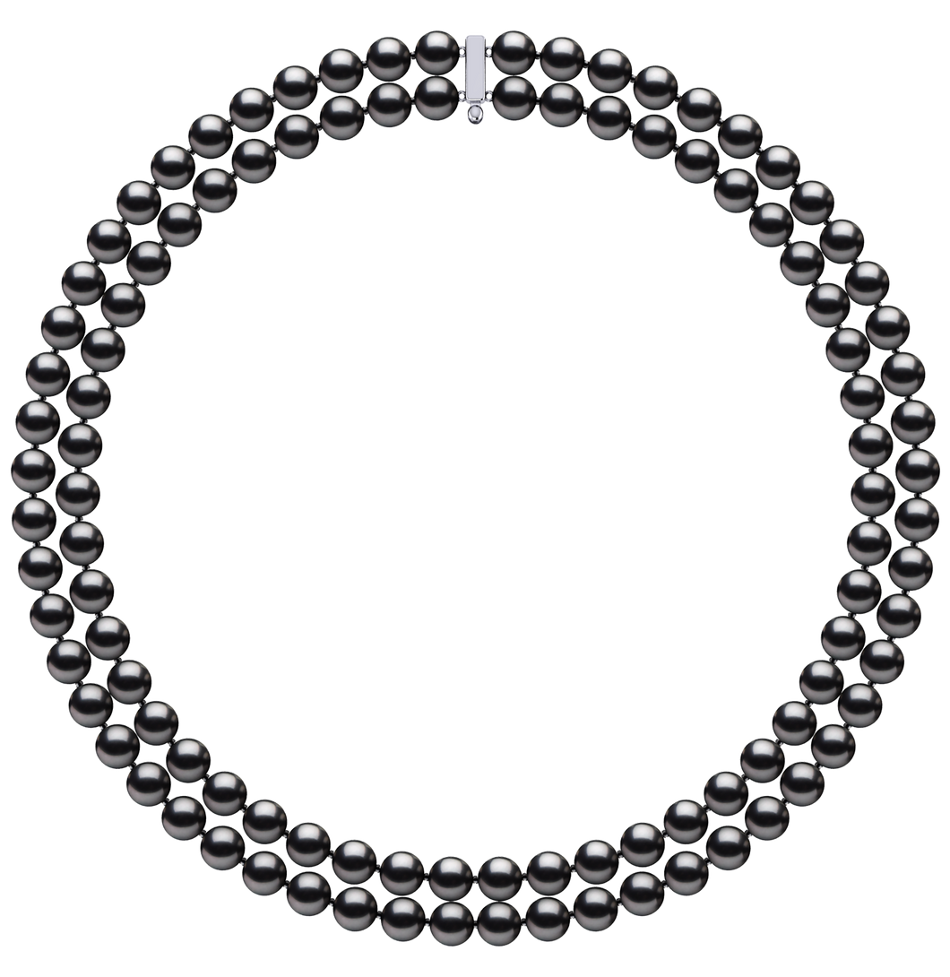 7mm x 8mm Round True AAA Quality Dark Black Freshwater Cultured Pearl Necklace