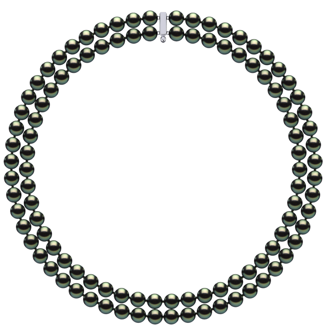 7mm x 8mm Round True AAA Quality Black Green Freshwater Cultured Pearl Necklace