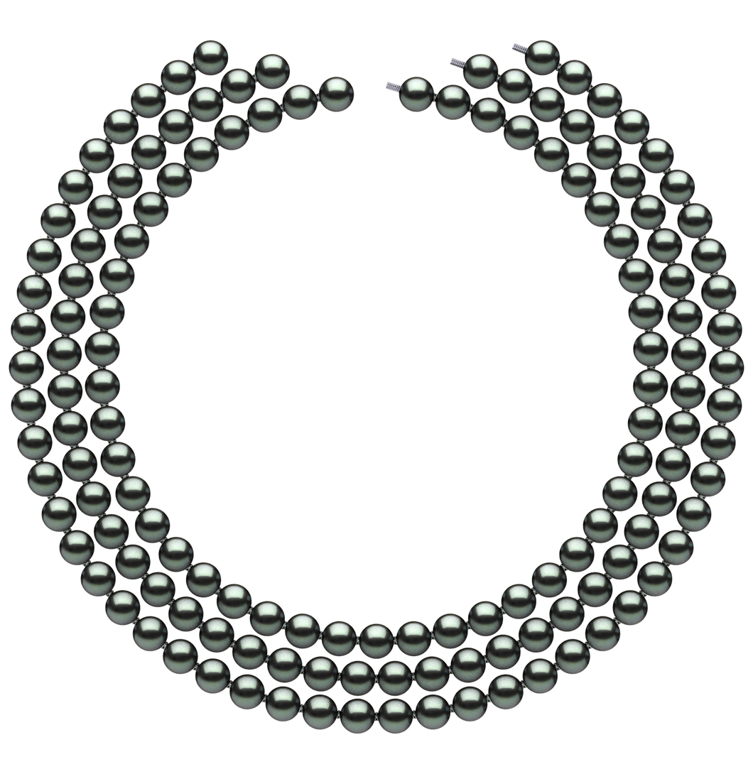 7mm x 7.5mm Round True AAA Quality Black Light Green Freshwater Cultured Pearl Necklace from China 51 Inches