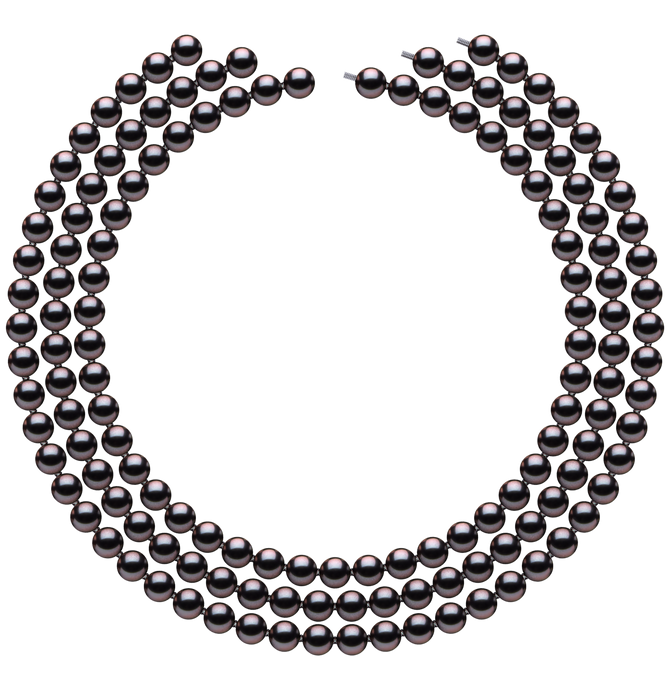 7mm x 7.5mm Round True AAA Quality Aubergine Freshwater Cultured Pearl Necklace from China 51 Inches