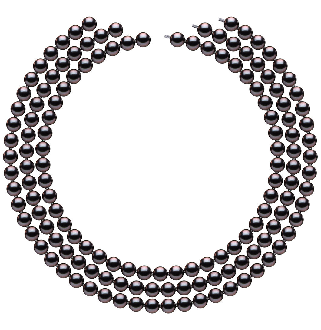 7mm x 7.5mm Round True AAA Quality Aubergine Freshwater Cultured Pearl Necklace from China 51 Inches