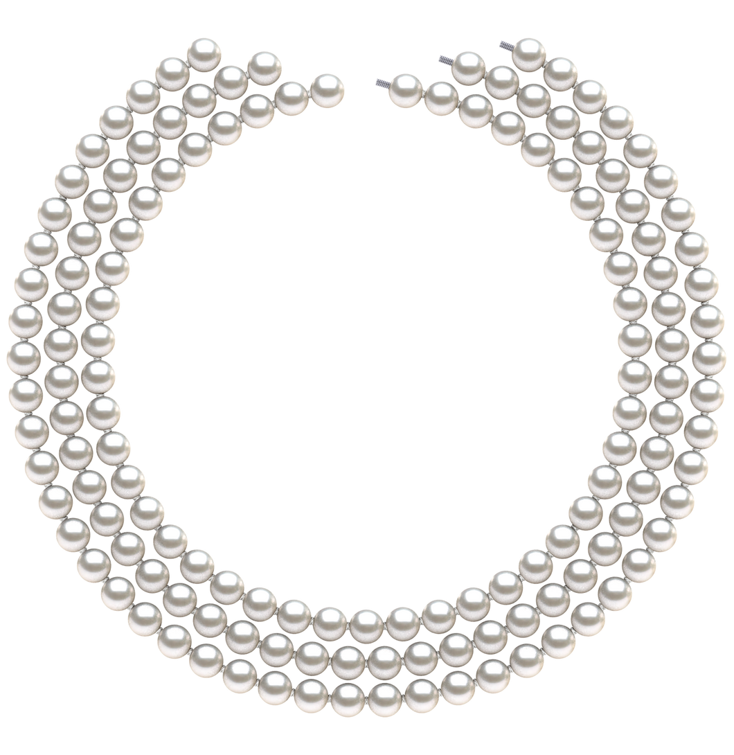 7mm x 7.5mm Round True AAA Quality White Freshwater Cultured Pearl Necklace from China 51 Inches
