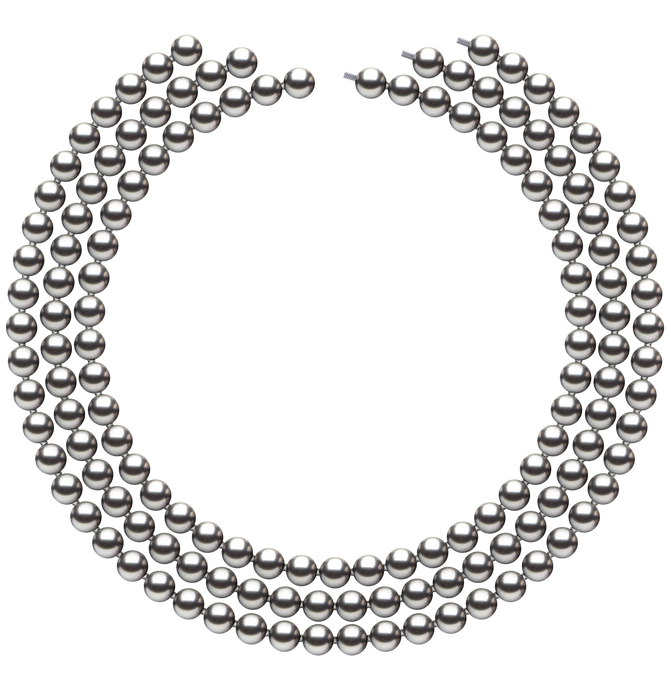 7mm x 7.5mm Round True AAA Quality Grey Freshwater Cultured Pearl Necklace from China 51 Inches