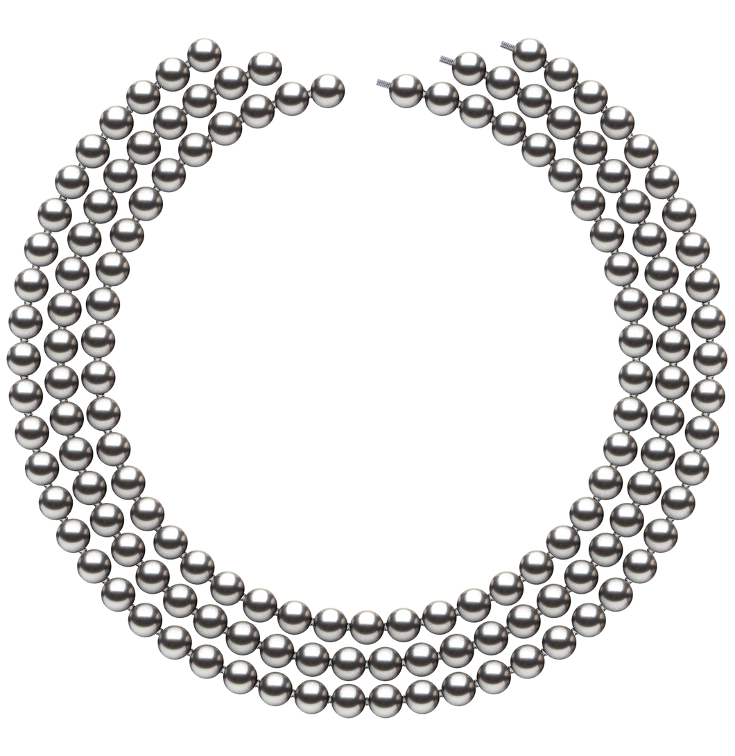 7mm x 7.5mm Round True AAA Quality Grey Freshwater Cultured Pearl Necklace from China 51 Inches