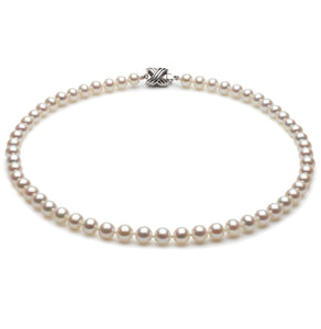 6mm x 7mm Off-Round AA Quality White Freshwater Cultured Pearl Necklace
