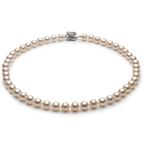7mm x 8mm Off-Round AA Quality White Freshwater Cultured Pearl Necklace