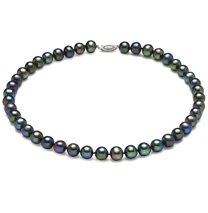 7.5mm x 8mm Near-Round AA Quality Black Freshwater Cultured Pearl Necklace