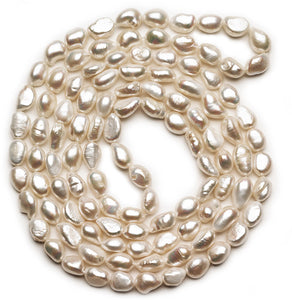 9mm x 10mm Baroque AAA Quality White Freshwater Cultured Pearl Necklace from China 60 Inches