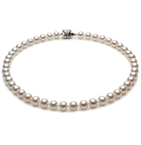 8mm x 9mm Off-Round AA Quality White Freshwater Cultured Pearl Necklace