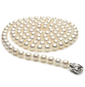 7.5mm x 8mm Off-Round AA Quality White Freshwater Cultured Pearl Necklace  36 Inches