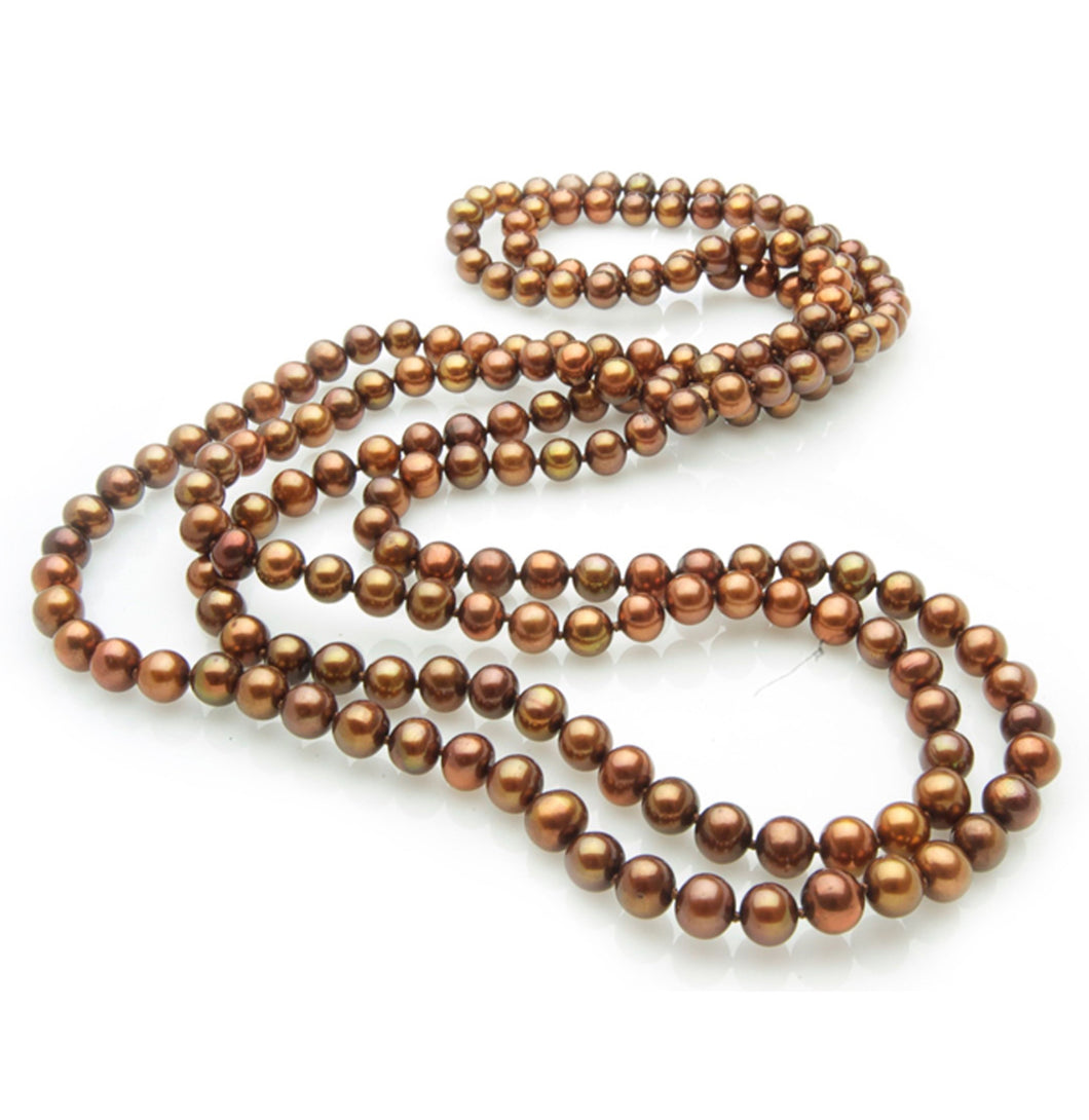 7mm x 8mm Off-Round AAA Quality Mocha Freshwater Cultured Pearl Necklace  60 Inches