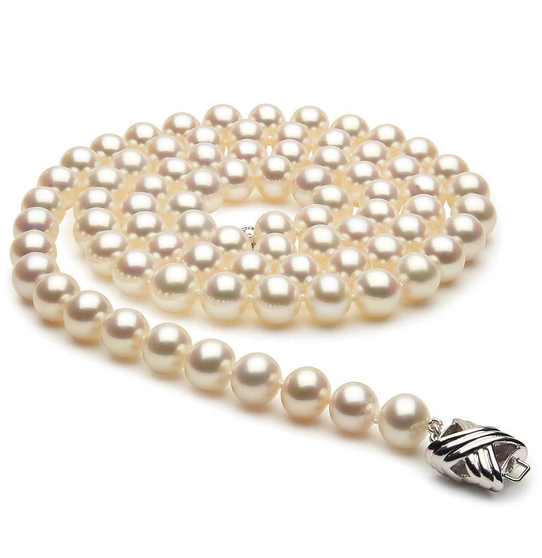 7.5mm x 8mm Off-Round AA Quality White Freshwater Cultured Pearl Necklace  28 Inches