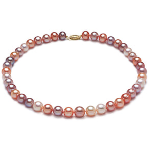 9mm x 10mm Round AAA Quality Multicolor Freshwater Cultured Pearl Necklace from China with a 14K Gold Clasp