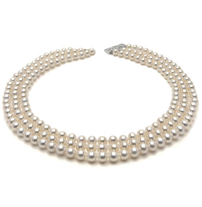 6.5mm x 7mm Round AA Quality White Freshwater Cultured Pearl Necklace