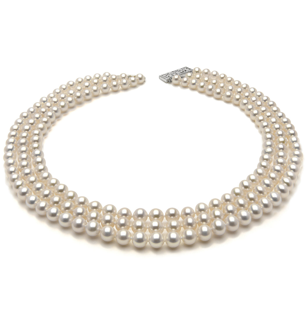 6.5mm x 7mm Round AA Quality White Freshwater Cultured Pearl Necklace