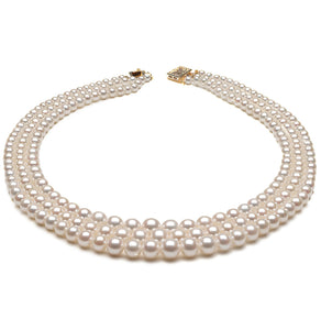 3.5mm x 9.5mm Mostly Round AAA Quality White Freshwater Cultured Pearl Necklace from China with a 14K Gold Clasp