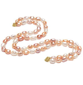 8mm x 9mm Baroque AAA Quality Multicolor Freshwater Cultured Pearl Necklace from China with a 14K Gold Clasp