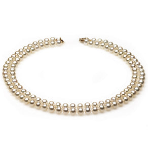 7mm x 8mm Round AAA Quality White Freshwater Cultured Pearl Necklace from China with a 14K Gold Clasp
