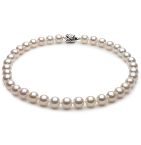 9.5mm x 10mm Round AA Quality White Freshwater Cultured Pearl Necklace