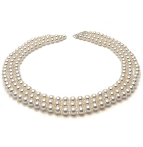 7.5mm x 8mm Round AA Quality White Freshwater Cultured Pearl Necklace
