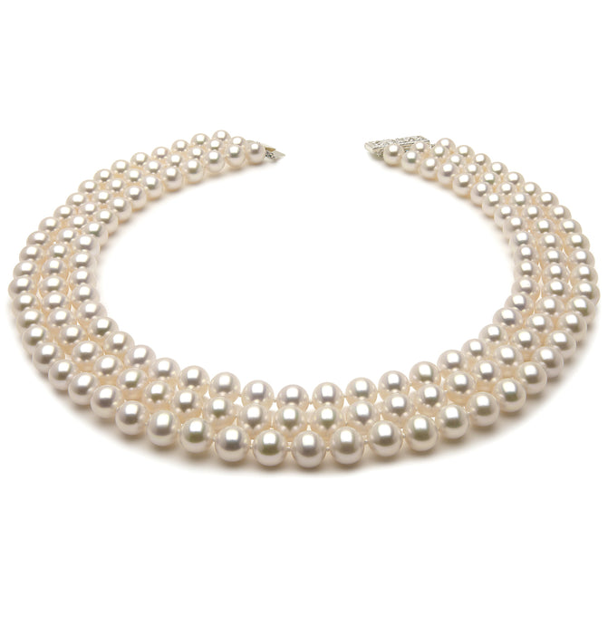 8.5mm x 9mm Round AA Quality White Freshwater Cultured Pearl Necklace