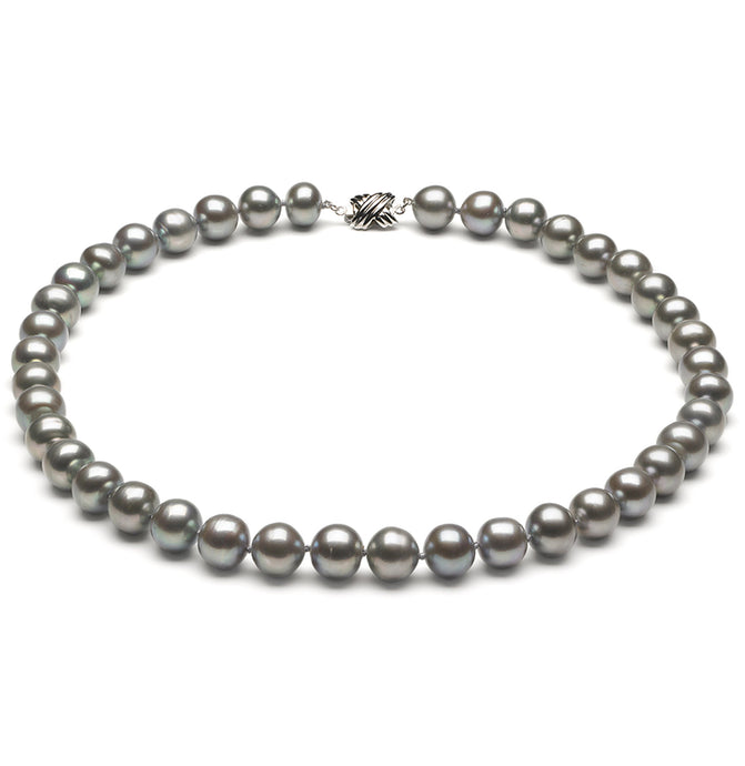 9mm x 10mm Off-Round AAA Quality Silver-Grey Freshwater Cultured Pearl Necklace