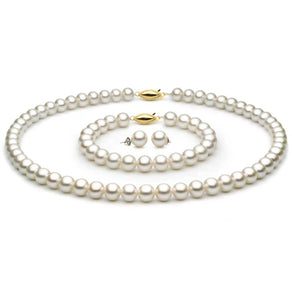 7mm x 7.5mm Round AAA Quality White Freshwater Cultured Pearl Necklace from China with a 14K Gold Clasp