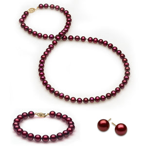 6.5mm x 7mm Round True AAA Quality Cranberry Freshwater Cultured Pearl Necklace from China with a 14K Gold Clasp