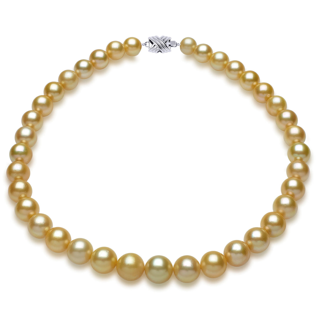 12mm x 12.5mm Mostly Round True AAA Quality Deep Gold-24K Color Saltwater Cultured Pearl Necklace